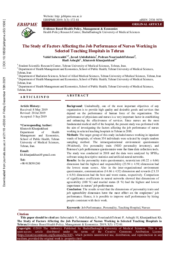 (PDF) The Study of Factors Affecting the Job Performance of Nurses ...