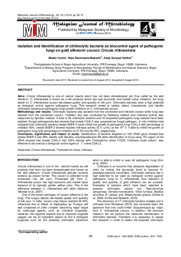 (PDF) Isolation and Identification of Chitinolytic Bacteria as ...