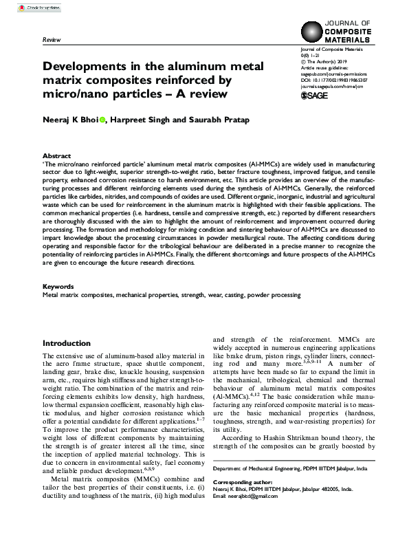(PDF) Developments in the aluminum metal matrix composites reinforced ...