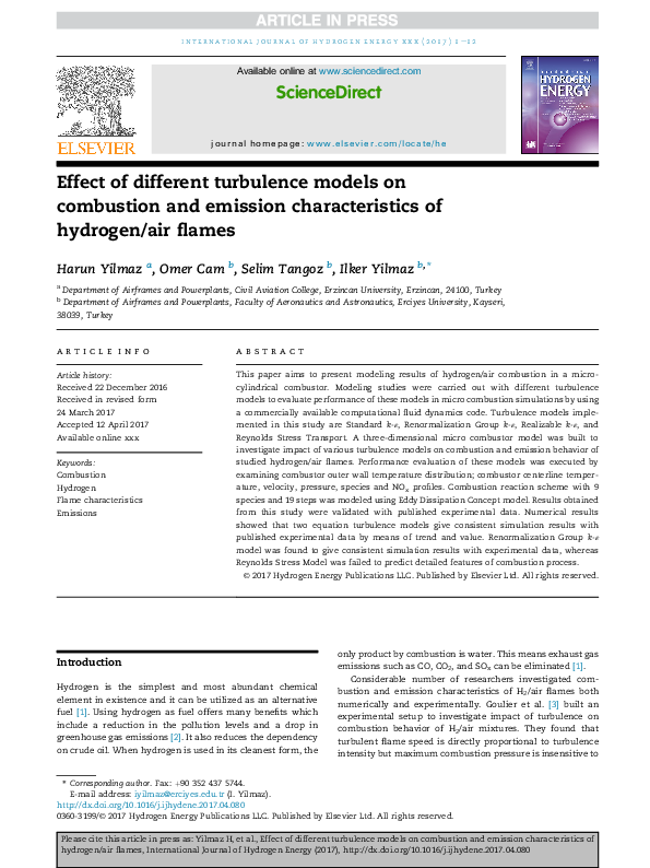 (PDF) Effect of different turbulence models on combustion and emission ...