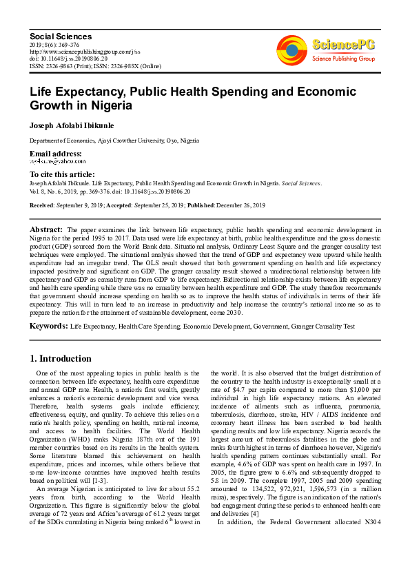 (PDF) Life Expectancy, Public Health Spending and Economic Growth in ...
