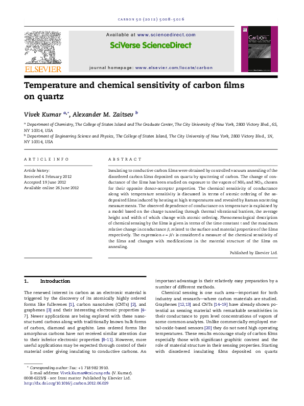 (PDF) Temperature and chemical sensitivity of carbon films on quartz