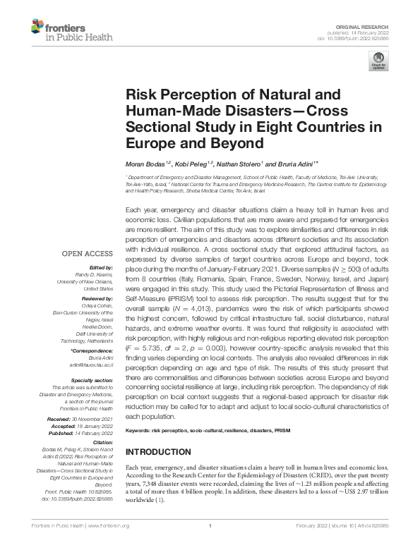 (PDF) Risk Perception of Natural and Human-Made Disasters—Cross ...