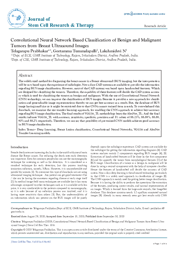 (PDF) Convolutional Neural Network Based Classification of Benign and ...