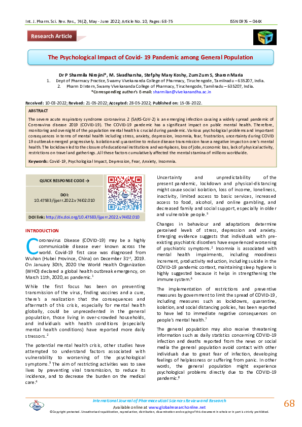 (PDF) The Psychological Impact of Covid- 19 Pandemic among General ...