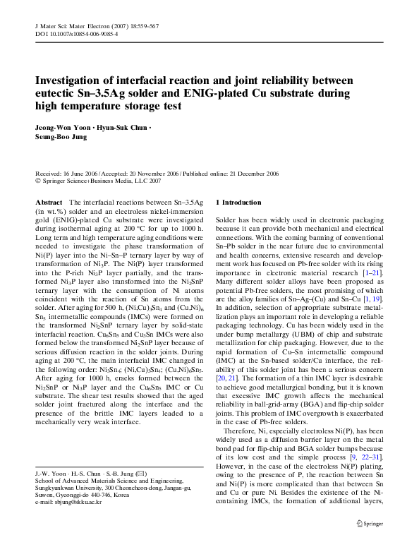 (PDF) Investigation of interfacial reaction and joint reliability ...
