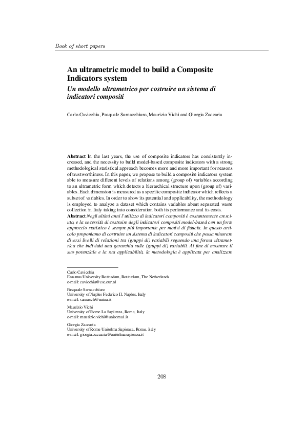(PDF) An ultrametric model to build a Composite Indicators system Un ...