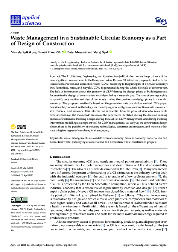 (PDF) Waste Management in a Sustainable Circular Economy as a Part of ...