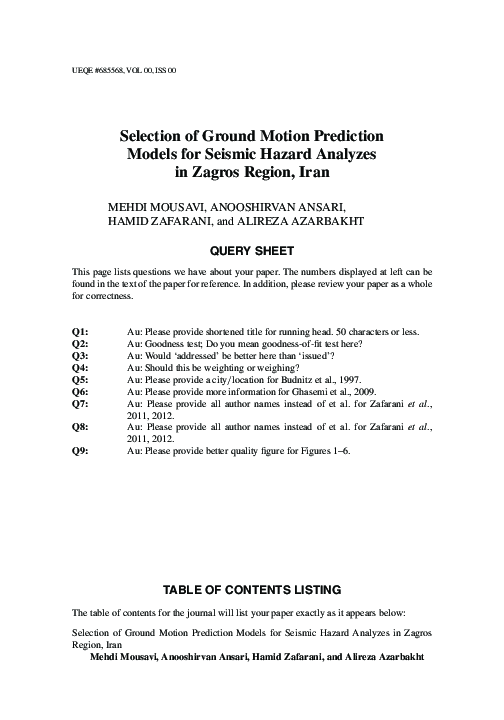 (PDF) Selection of Ground Motion Prediction Models for Seismic Hazard ...