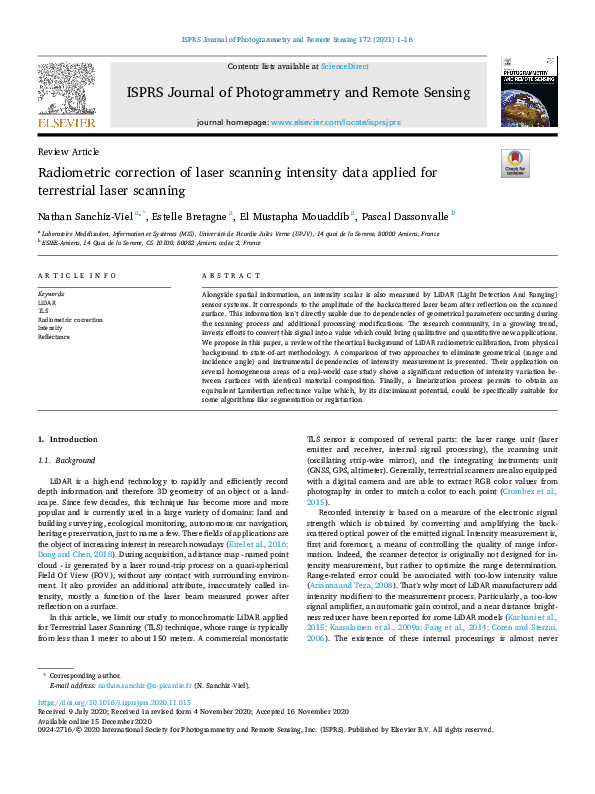 (PDF) Radiometric correction of laser scanning intensity data applied ...