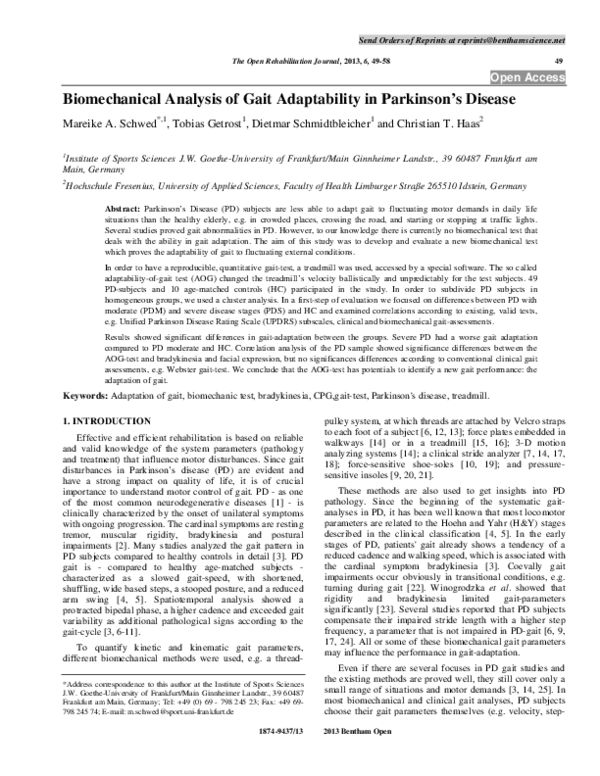 (PDF) Biomechanical Analysis of Gait Adaptability in Parkinson's Disease