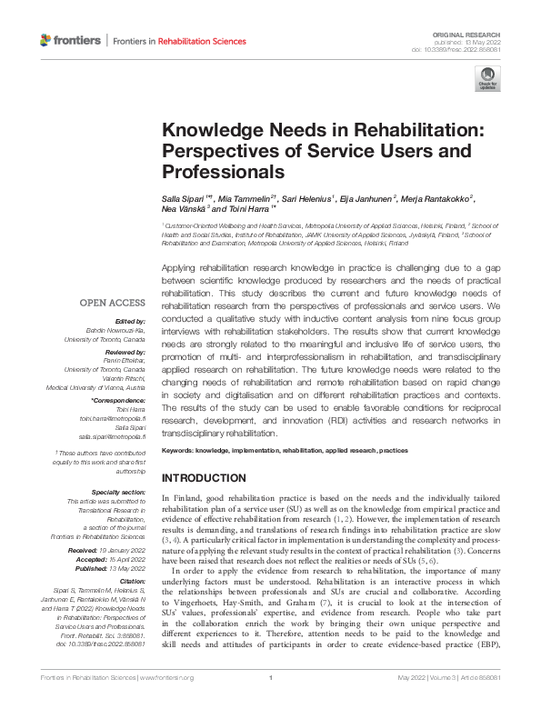 (PDF) Knowledge Needs in Rehabilitation: Perspectives of Service Users ...