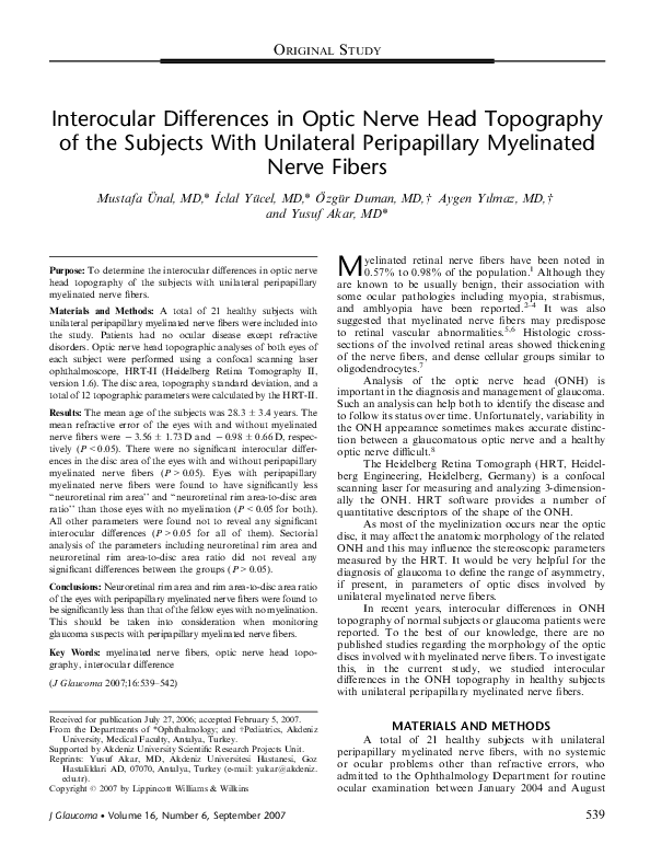 (PDF) Interocular Differences in Optic Nerve Head Topography of the ...