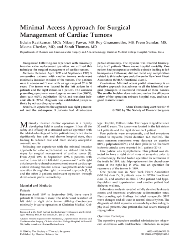 (PDF) Minimal access approach for surgical management of cardiac tumors ...