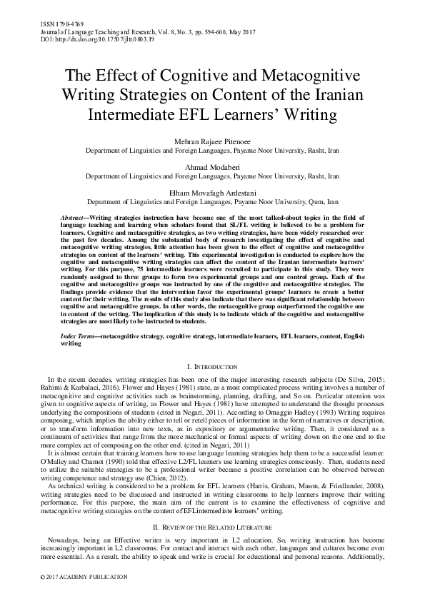 (PDF) The Effect of Cognitive and Metacognitive Writing Strategies on ...