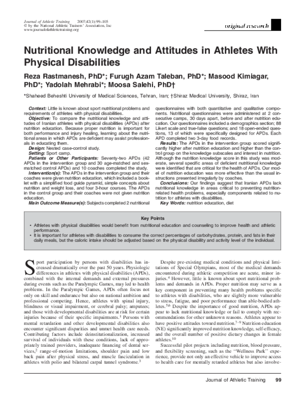 (PDF) Nutritional knowledge and attitudes in athletes with physical ...
