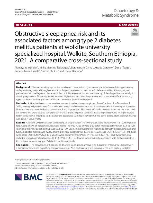 (PDF) Obstructive sleep apnea risk and its associated factors among ...