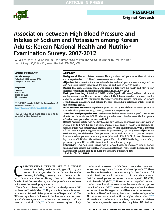 (PDF) Association between High Blood Pressure and Intakes of Sodium and ...