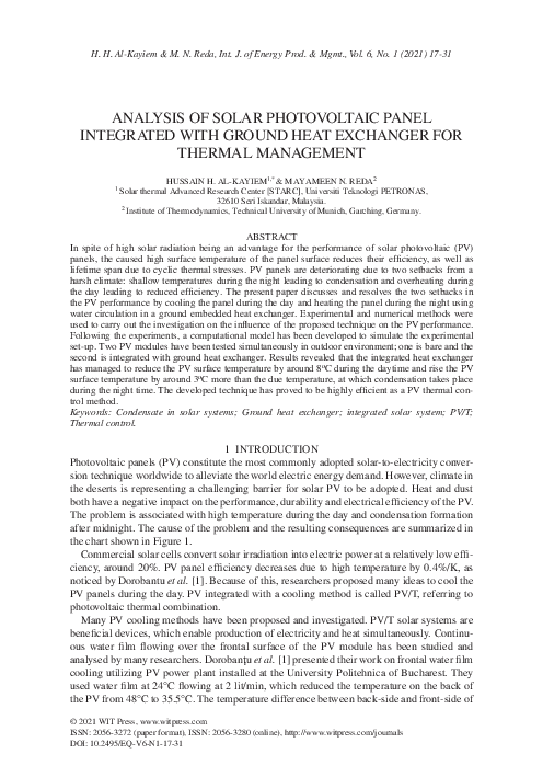 (PDF) Analysis of solar photovoltaic panel integrated with ground heat ...