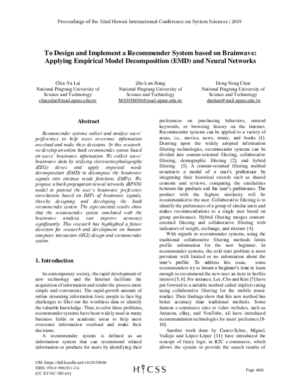 (PDF) To Design and Implement a Recommender System based on Brainwave ...