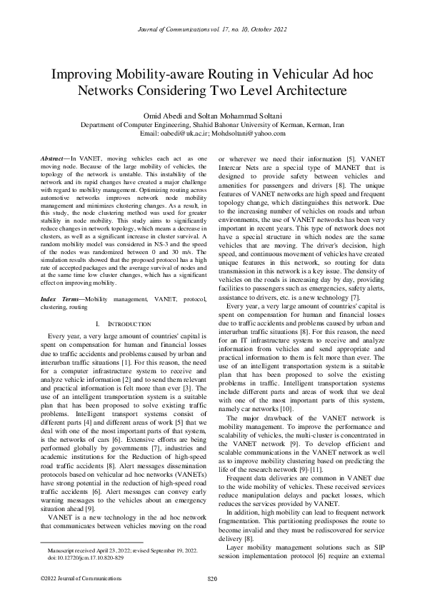 (PDF) Improving Mobility-aware Routing in Vehicular Ad hoc Networks ...