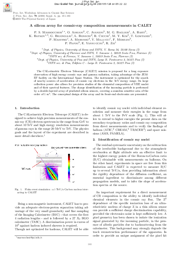 (PDF) A Silicon Array for Cosmic-Ray Composition Measurements in CALET