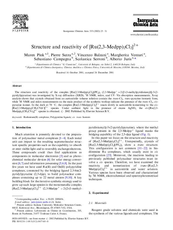 (PDF) Structure and reactivity of [Ru(2,3-Medpp)2Cl2]2+ | Margherita ...