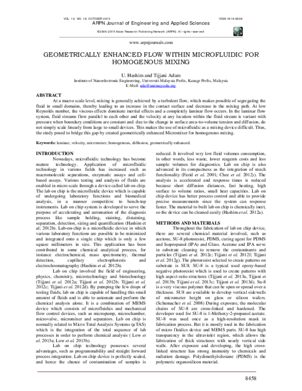 (PDF) Geometrically Enhanced Flow Within Microfluidic for Homogenous Mixing