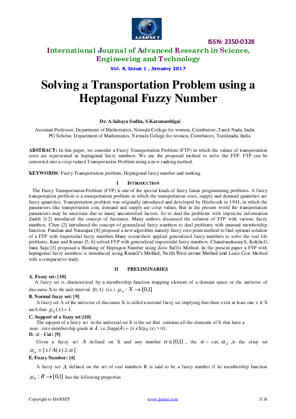 (PDF) Solving a Transportation Problem using a Heptagonal Fuzzy Number