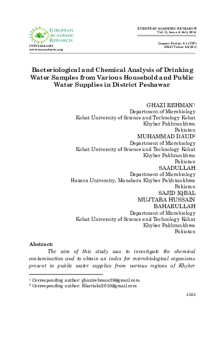 (PDF) Bacteriological and Chemical Analysis of Drinking Water Samples ...