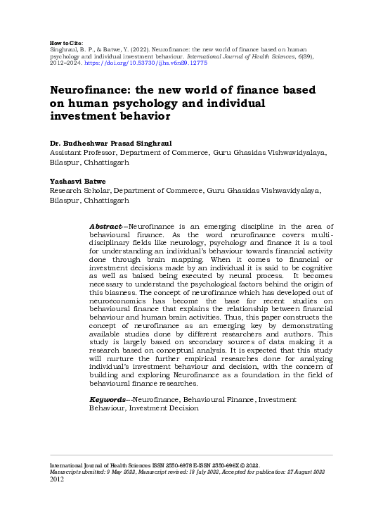 (PDF) Neurofinance: the new world of finance based on human psychology ...