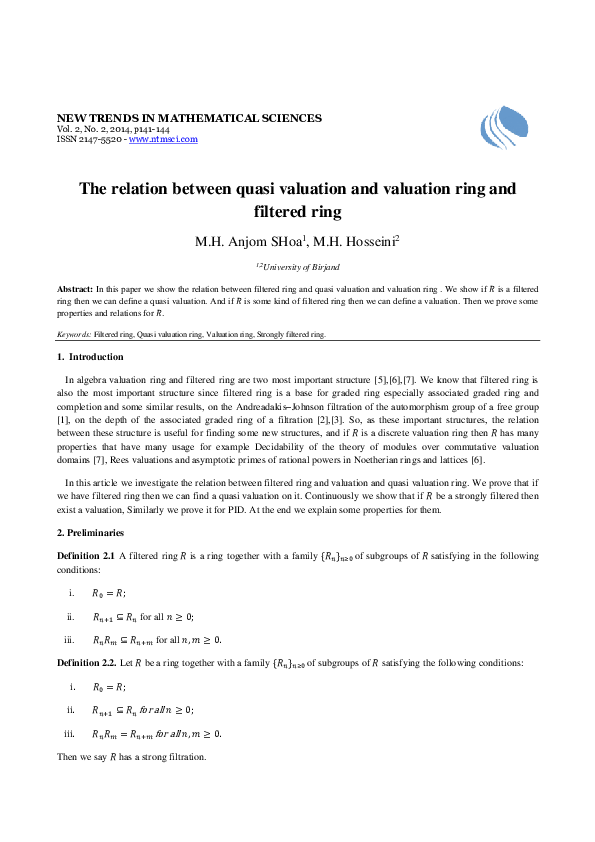(PDF) The relation between quasi valuation and valuation ring and ...