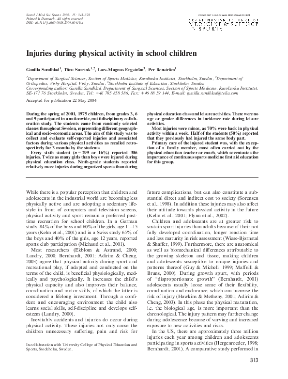 (PDF) Injuries during physical activity in school children