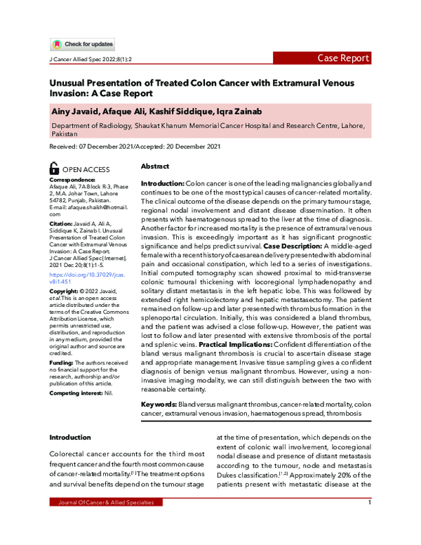 (PDF) Unusual Presentation of Treated Colon Cancer with Extramural ...