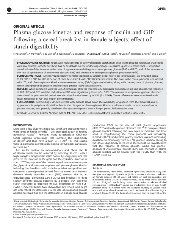 (PDF) Plasma glucose kinetics and response of insulin and GIP following ...