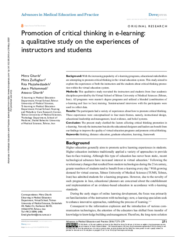 (PDF) Promotion of critical thinking in e-learning: a qualitative study ...