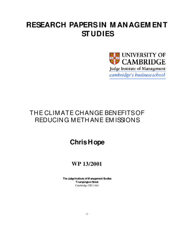 Pdf The Climate Change Benefits Of Reducing Methane Emissions