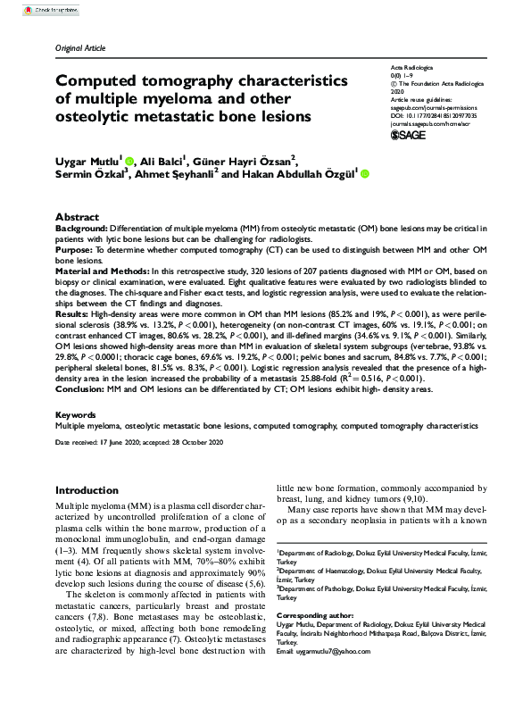 (PDF) Computed tomography characteristics of multiple myeloma and other ...