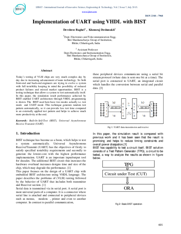 (PDF) Implementation of UART using VHDL with BIST