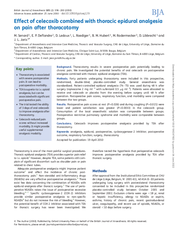 (PDF) Effect of celecoxib combined with thoracic epidural analgesia on ...
