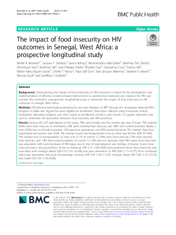 (PDF) The impact of food insecurity on HIV outcomes in Senegal, West ...