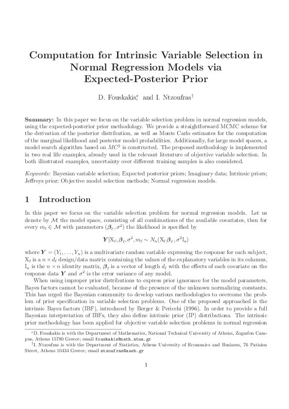 (PDF) Computation for intrinsic variable selection in normal regression ...