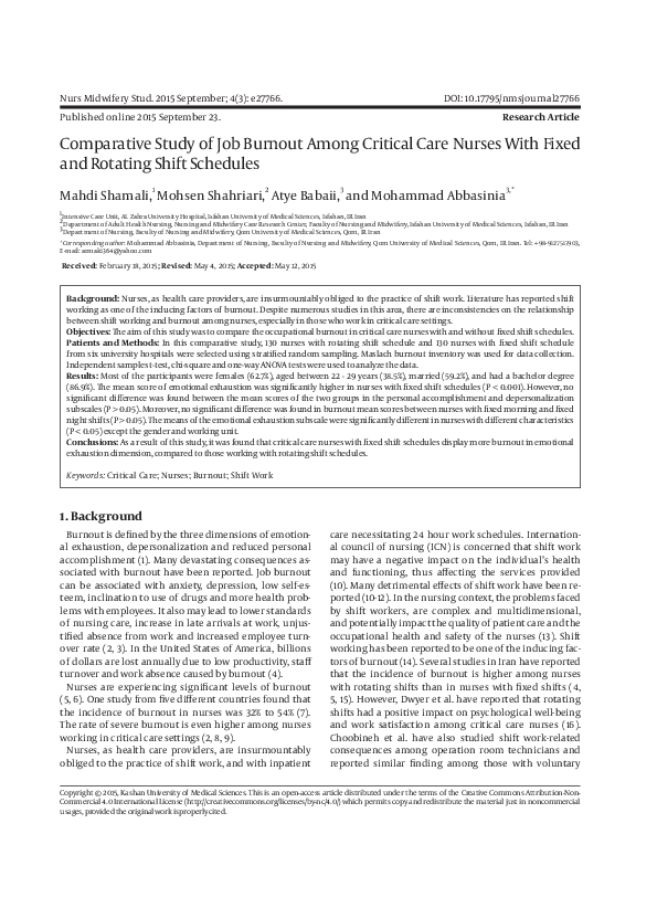 (PDF) Comparative Study of Job Burnout Among Critical Care Nurses With ...