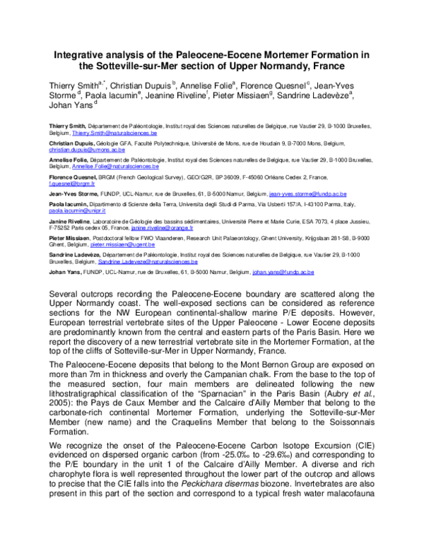 (PDF) Integrative analysis of the Paleocene-Eocene Mortemer Formation ...