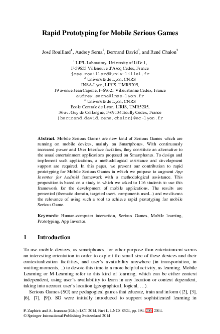 (PDF) Rapid Prototyping for Mobile Serious Games