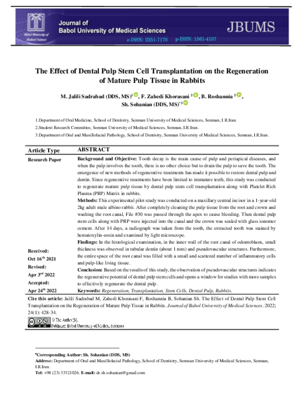 (PDF) The Effect of Dental Pulp Stem Cell Transplantation on the ...
