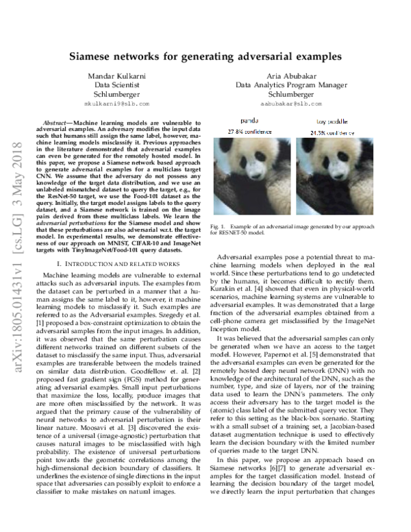 (PDF) Siamese networks for generating adversarial examples