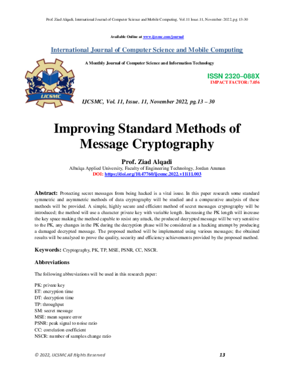 (PDF) Improving Standard Methods of Message Cryptography