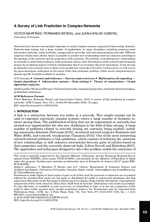 (PDF) A Survey of Link Prediction in Complex Networks | Fernando Berzal ...