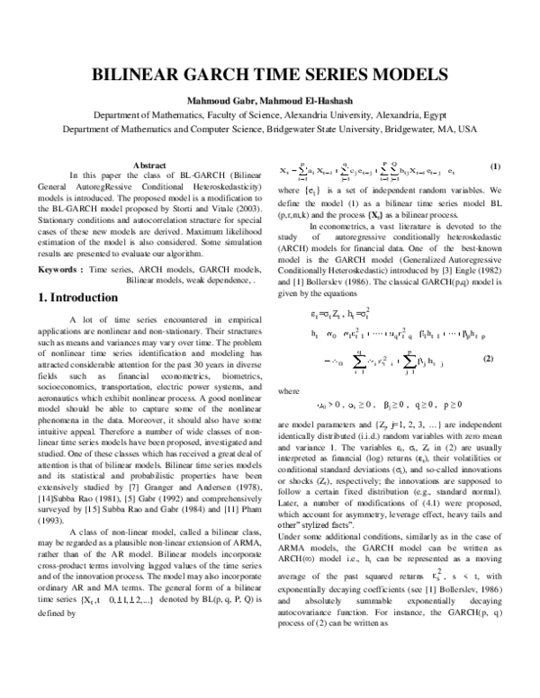 (PDF) Bilinear Garch Time Series Models | Mahmoud Gabr - Academia.edu